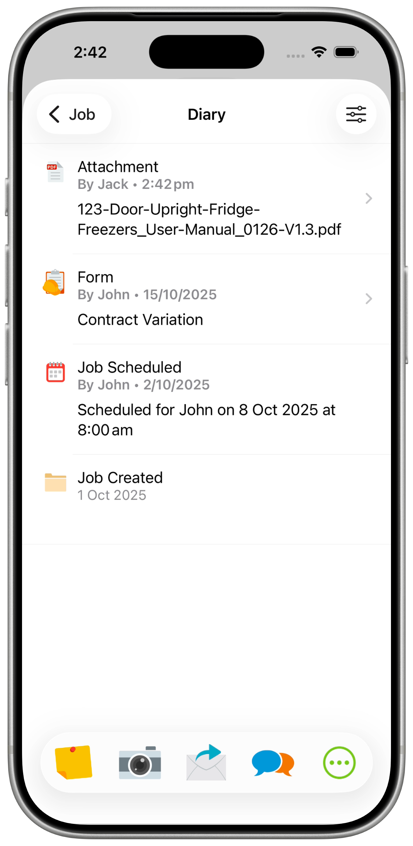 The attached PDF at the top of the job Diary