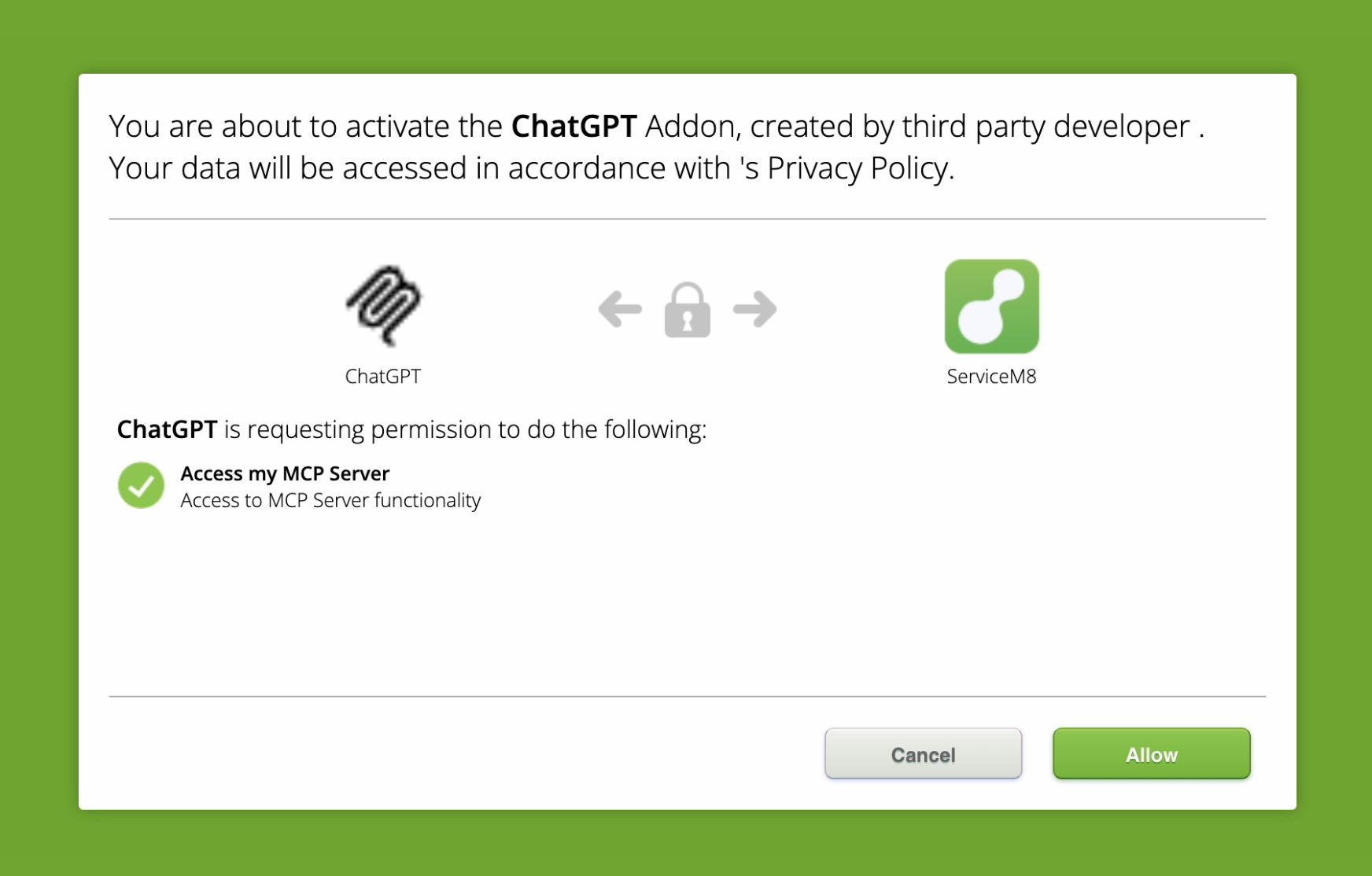 Allow ChatGPT to access your ServiceM8 account
