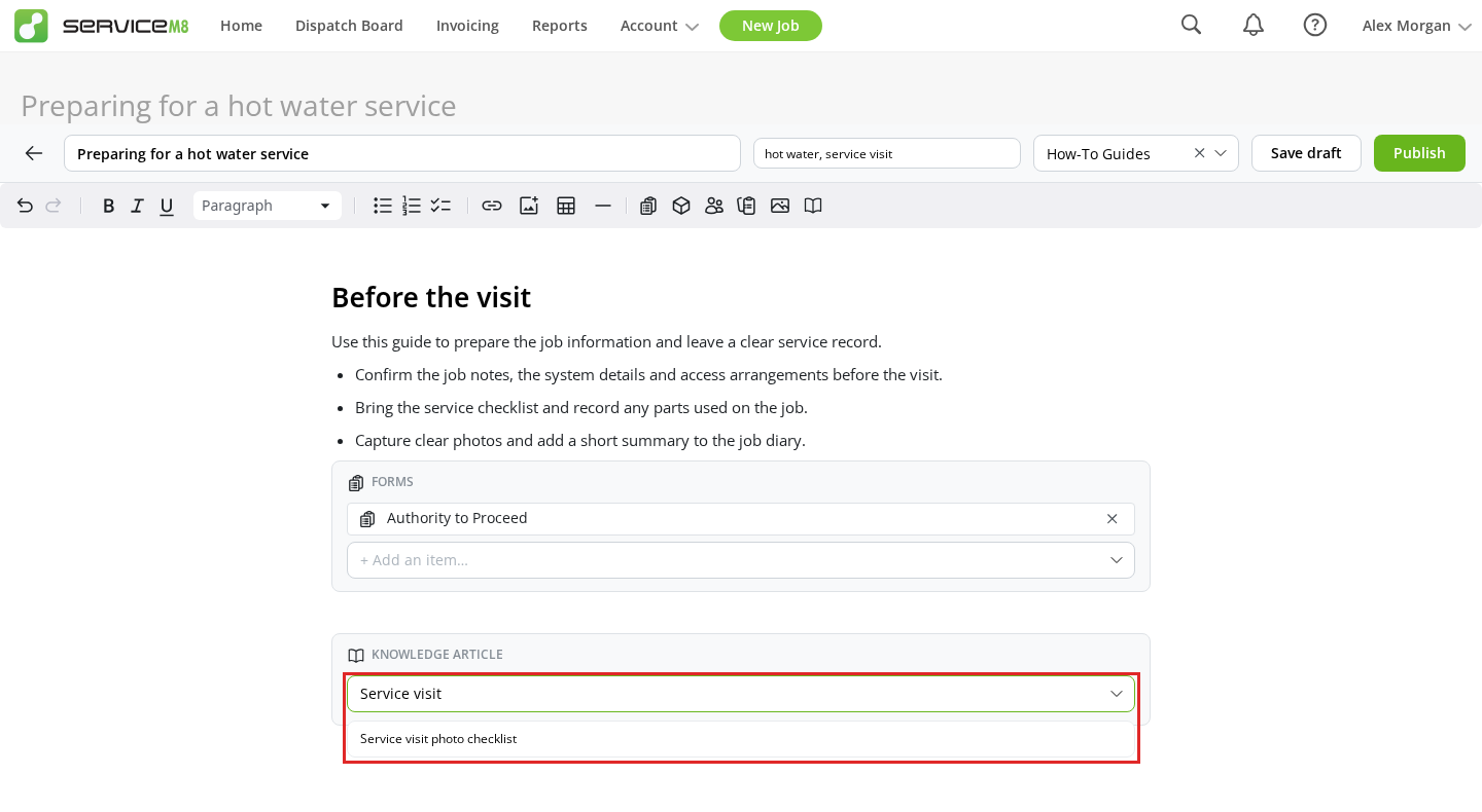 Published Knowledge article available to select in the article link picker
