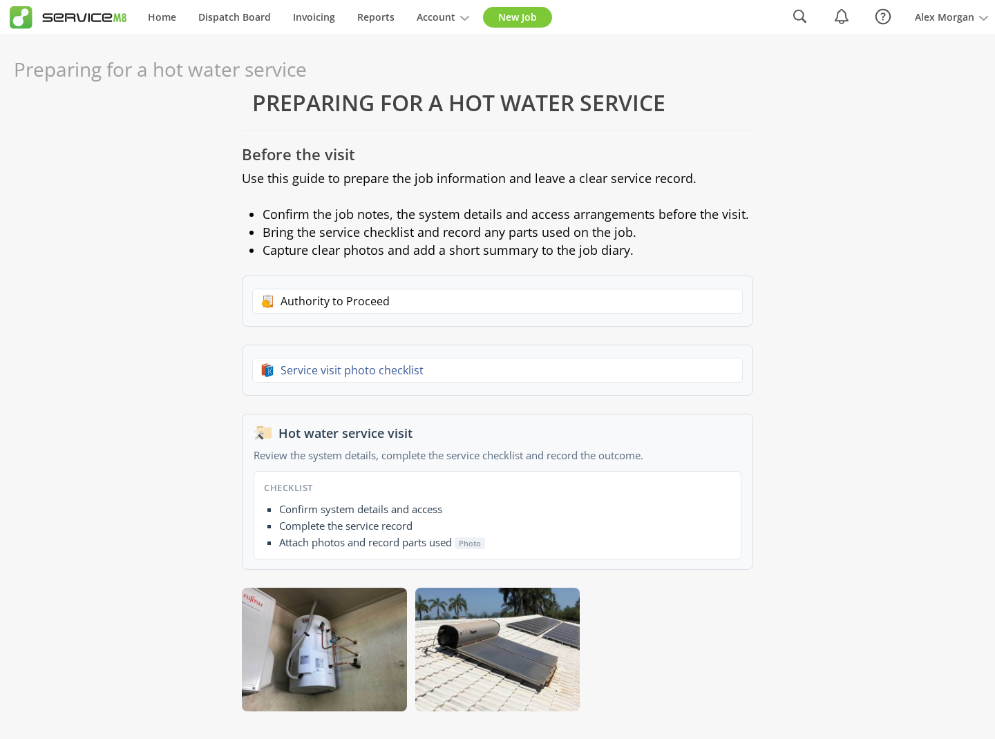 Published Knowledge article with a Form, article link, Job Template and photos