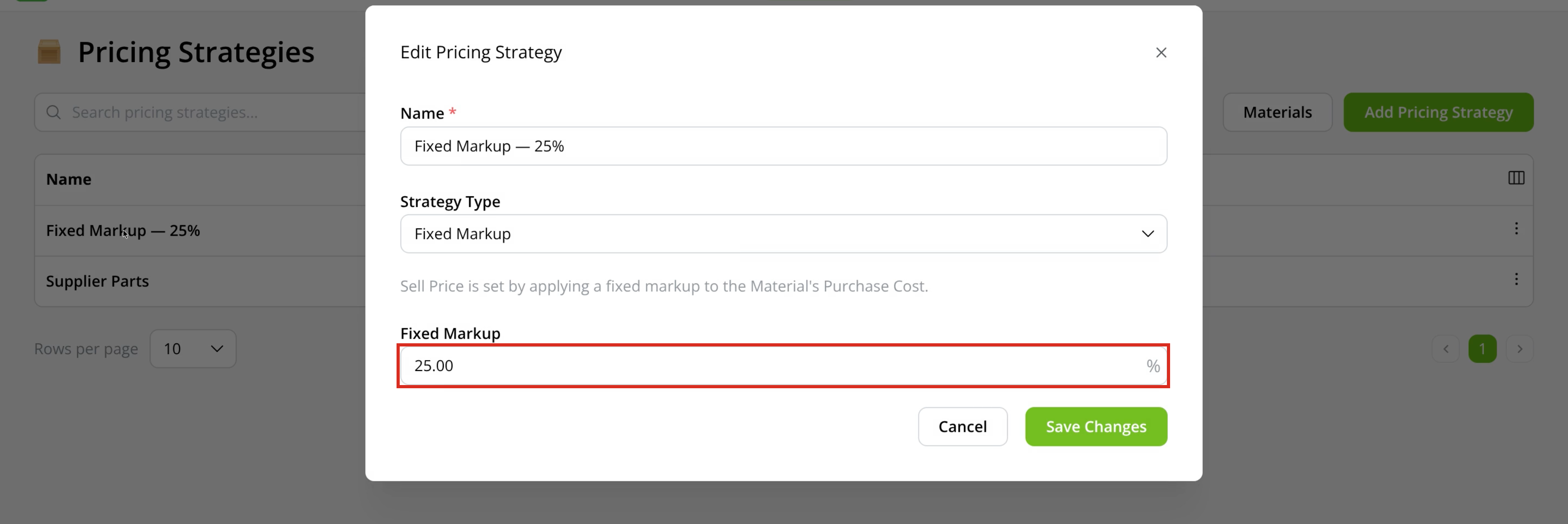 Fixed Markup percentage in the Pricing Strategy editor