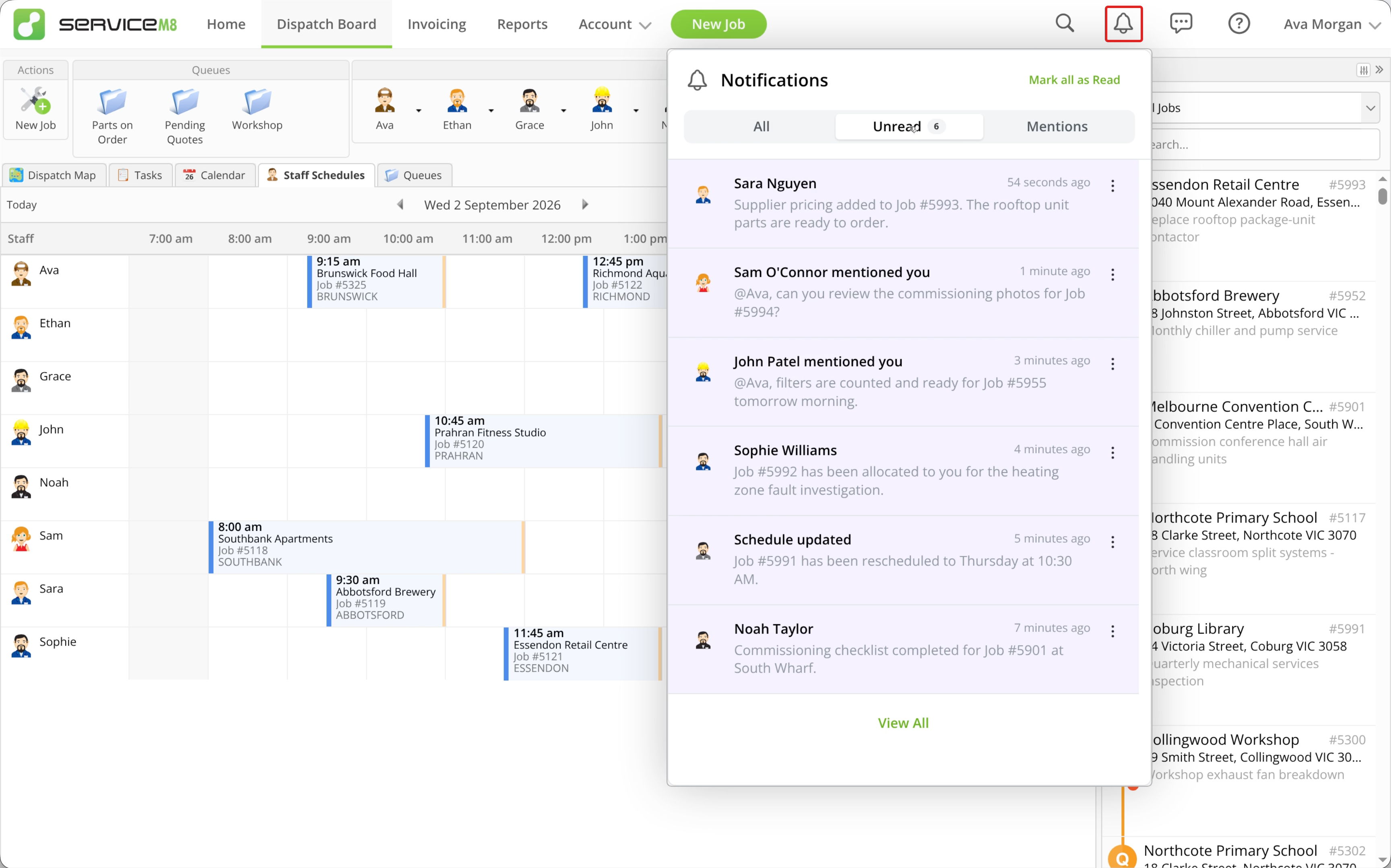 Online Dashboard notification panel with the header bell outlined in red