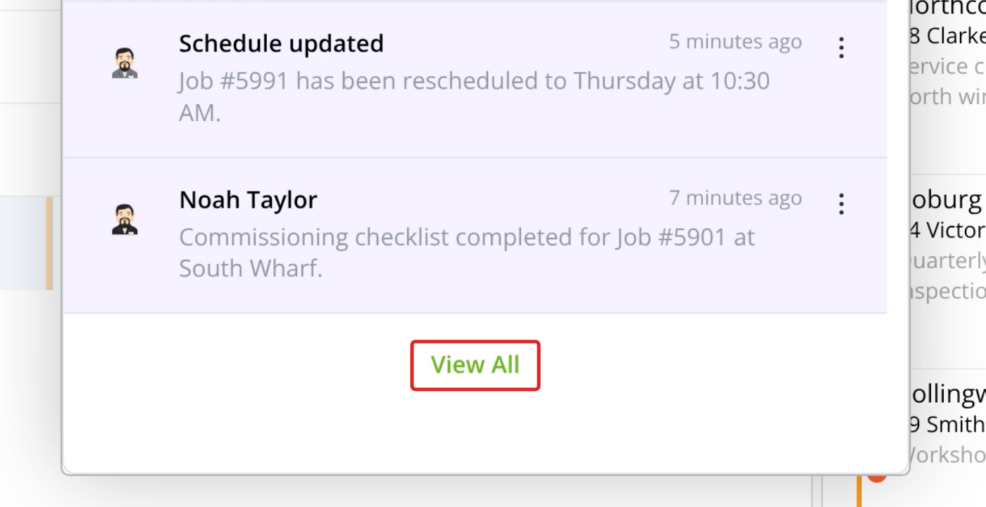 Bottom of the notification panel with View All outlined in red