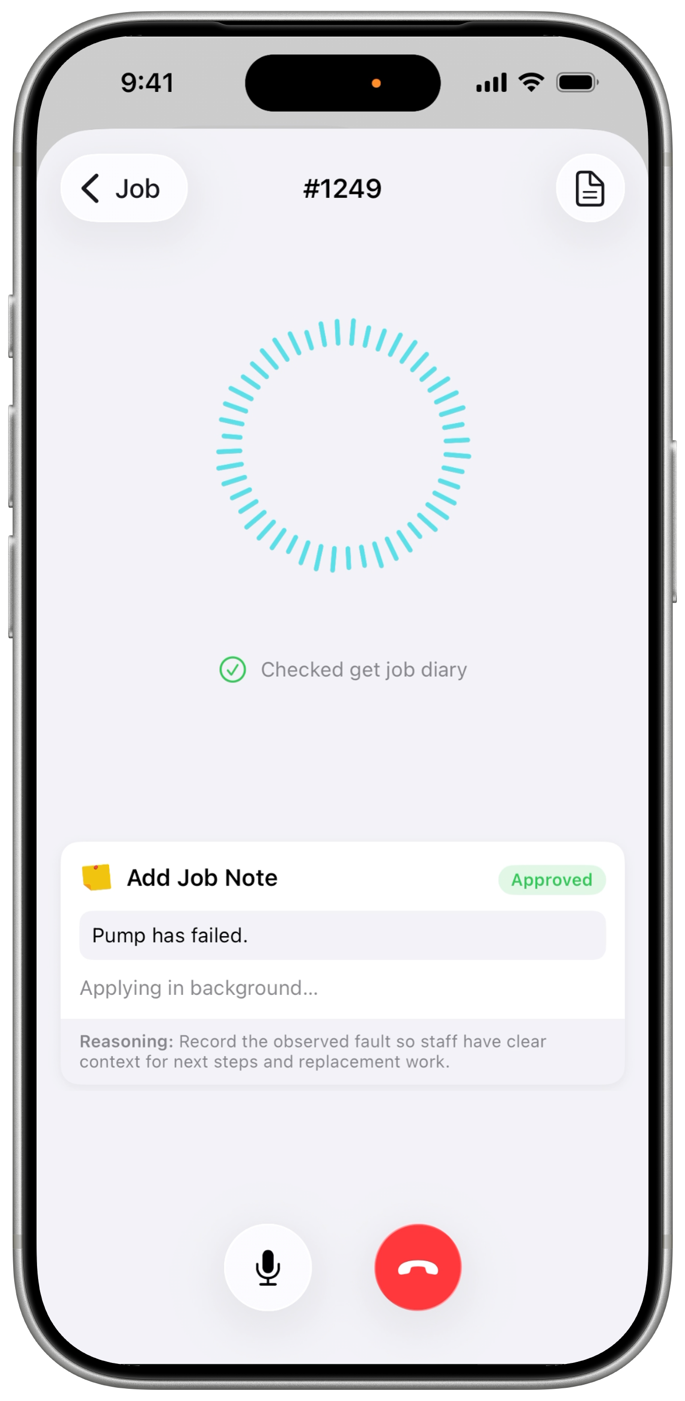 Approved Job note showing Applying in background