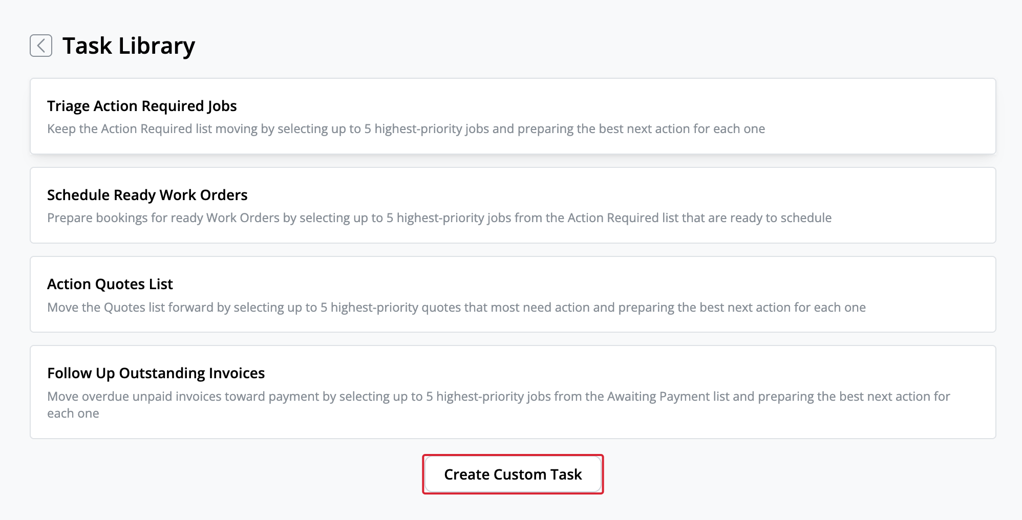 Create Custom Task beneath the Task Library templates