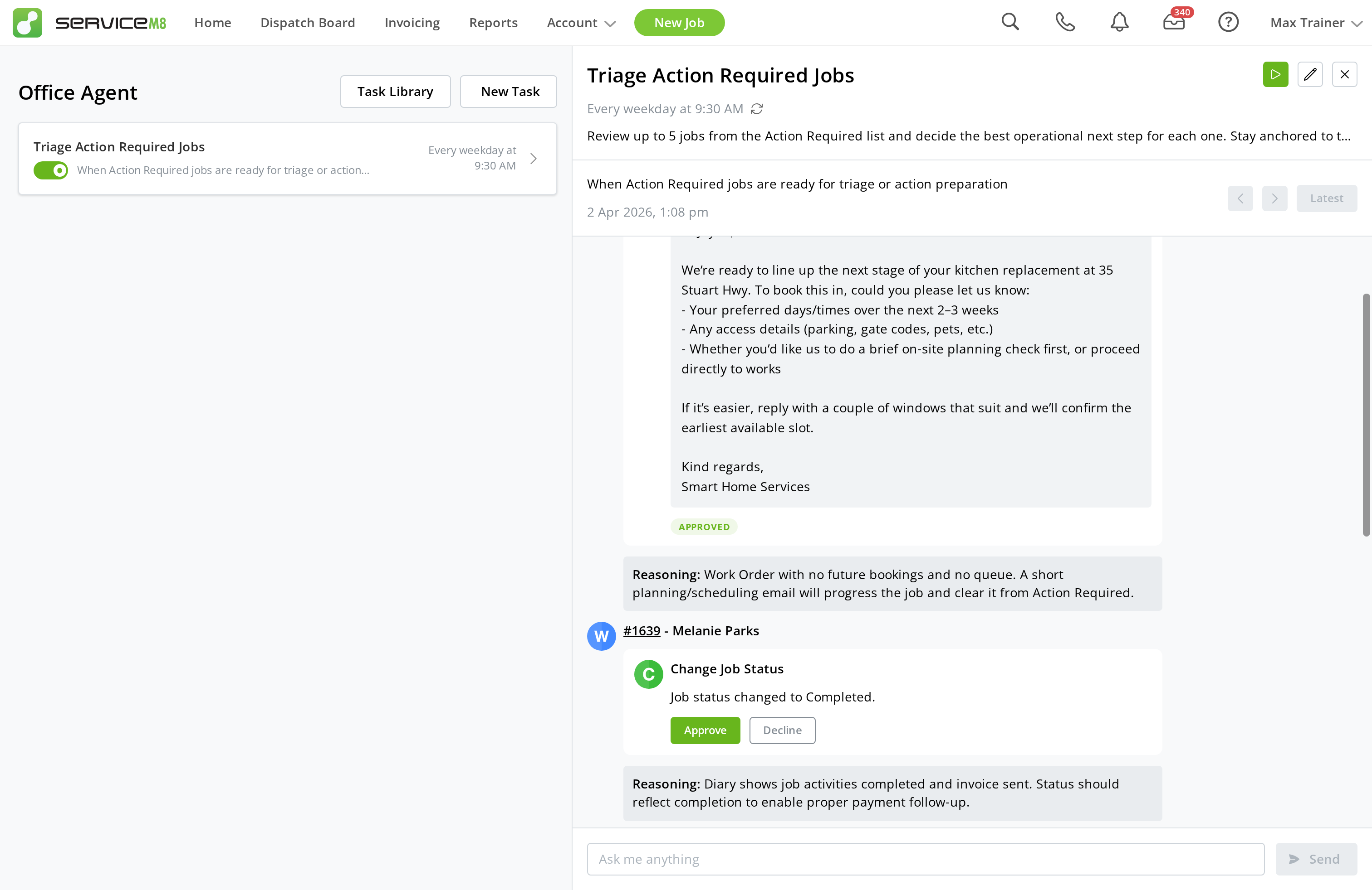 How to create and manage Office Agent tasks - ServiceM8 Help Center