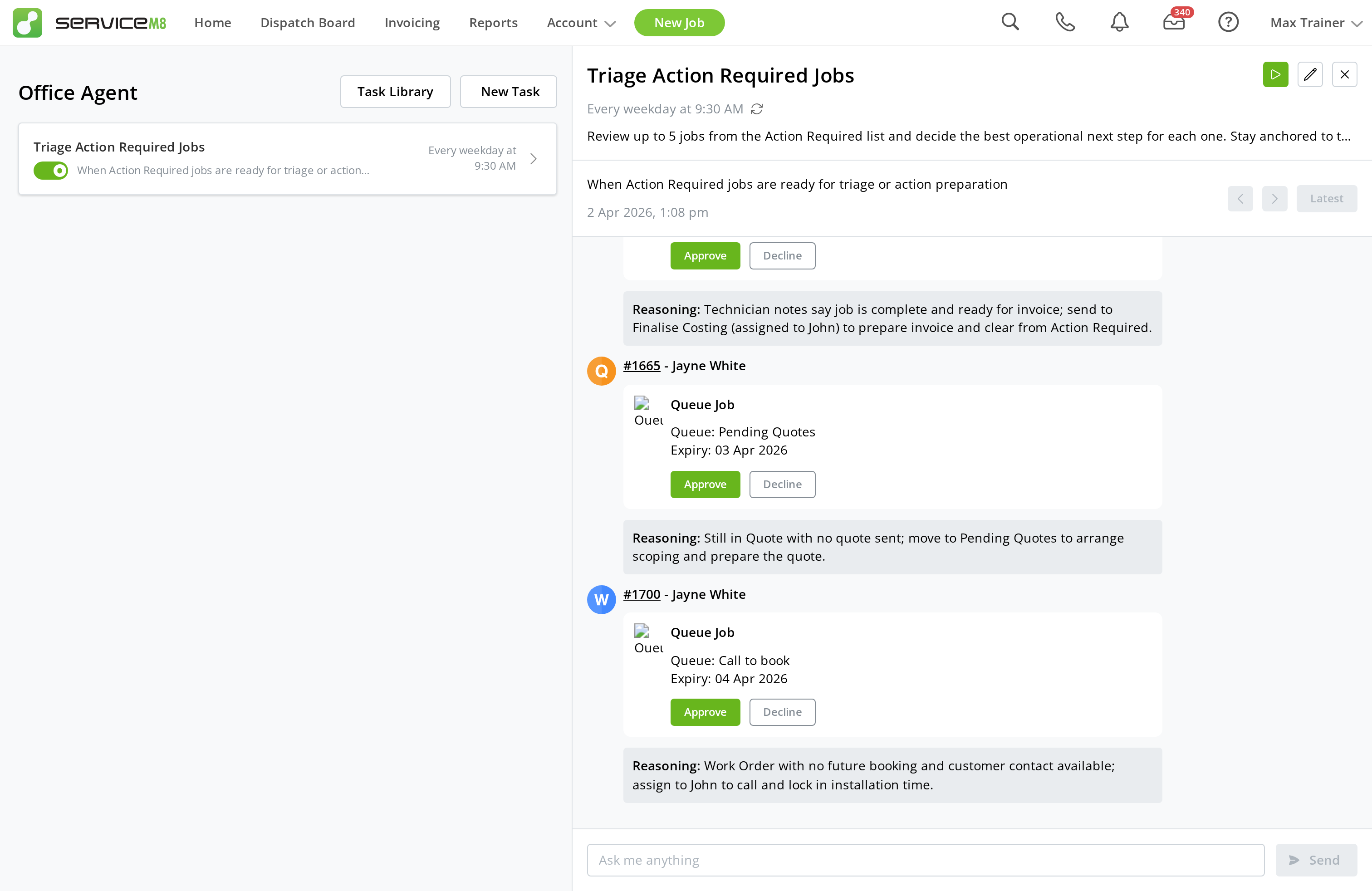 How to create and manage Office Agent tasks - ServiceM8 Help Center