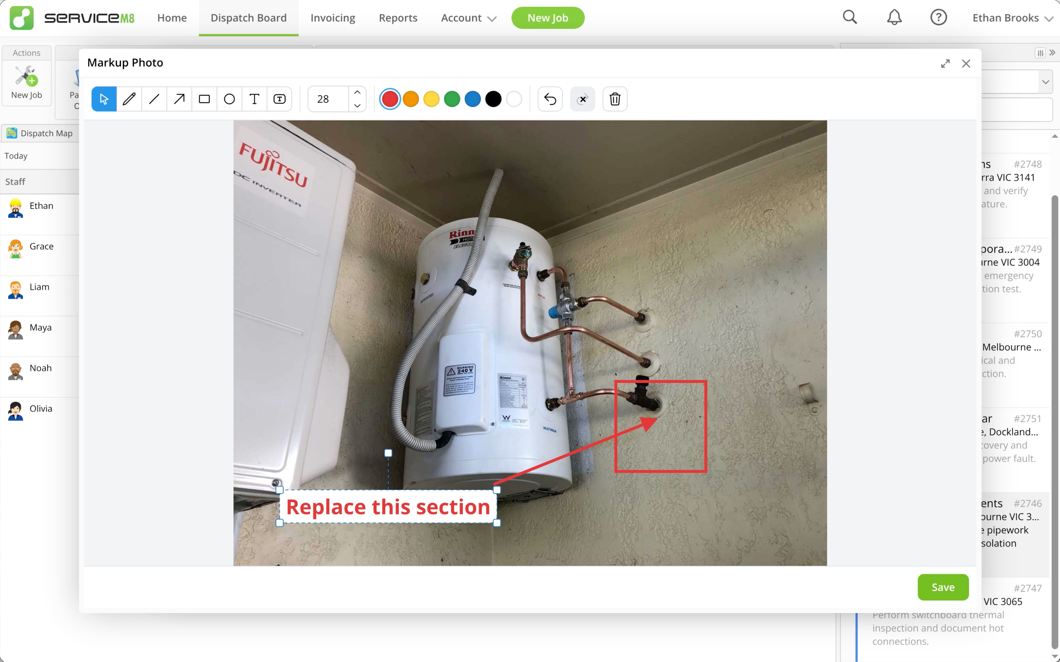 Photo markup editor with an arrow, rectangle and selected text label