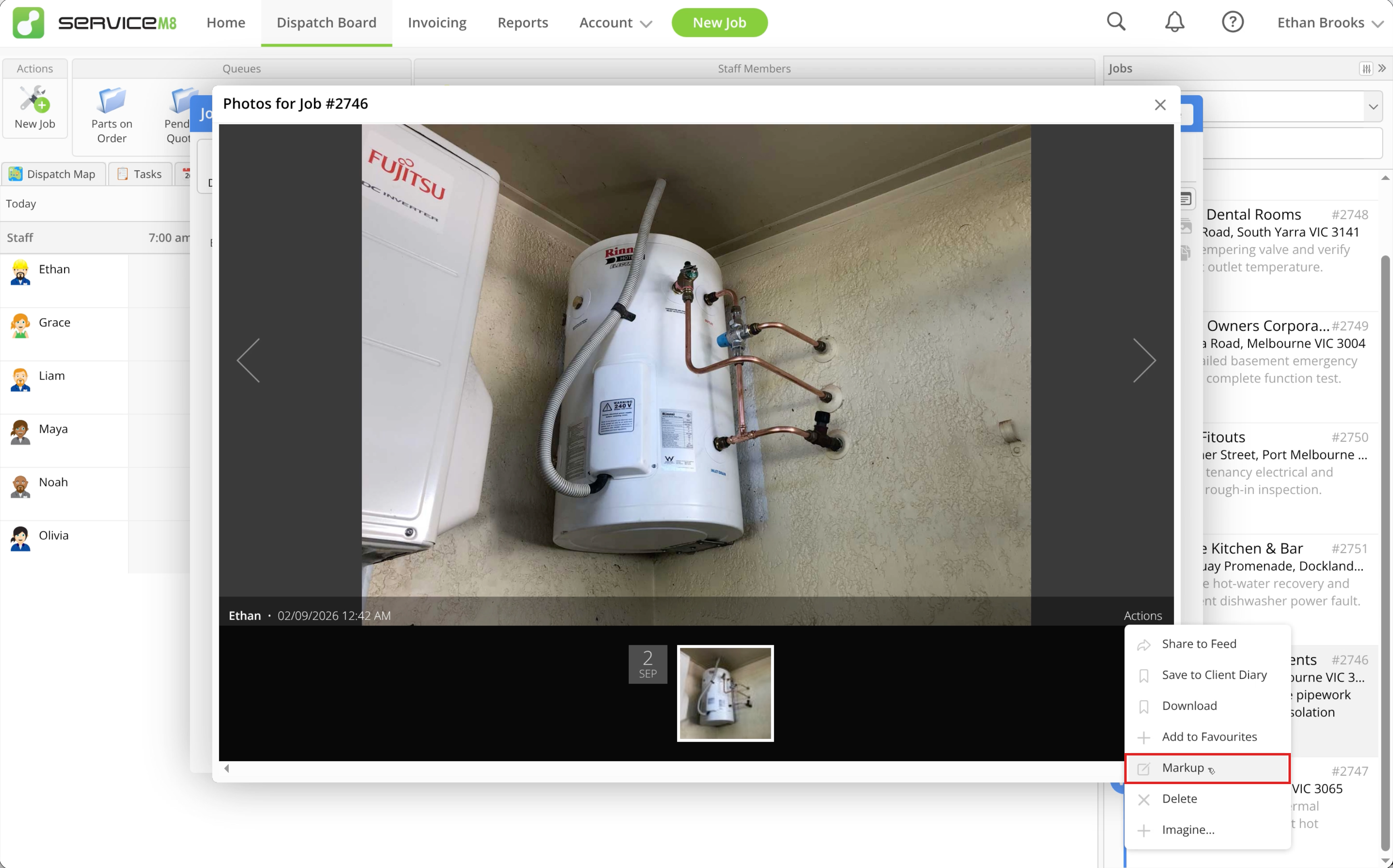 Select Markup from the photo Actions menu on the Dispatch Board