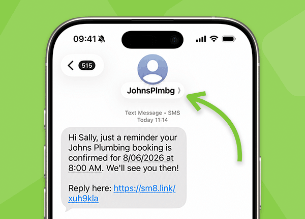 Branded SMS Sender ID shown in an SMS conversation